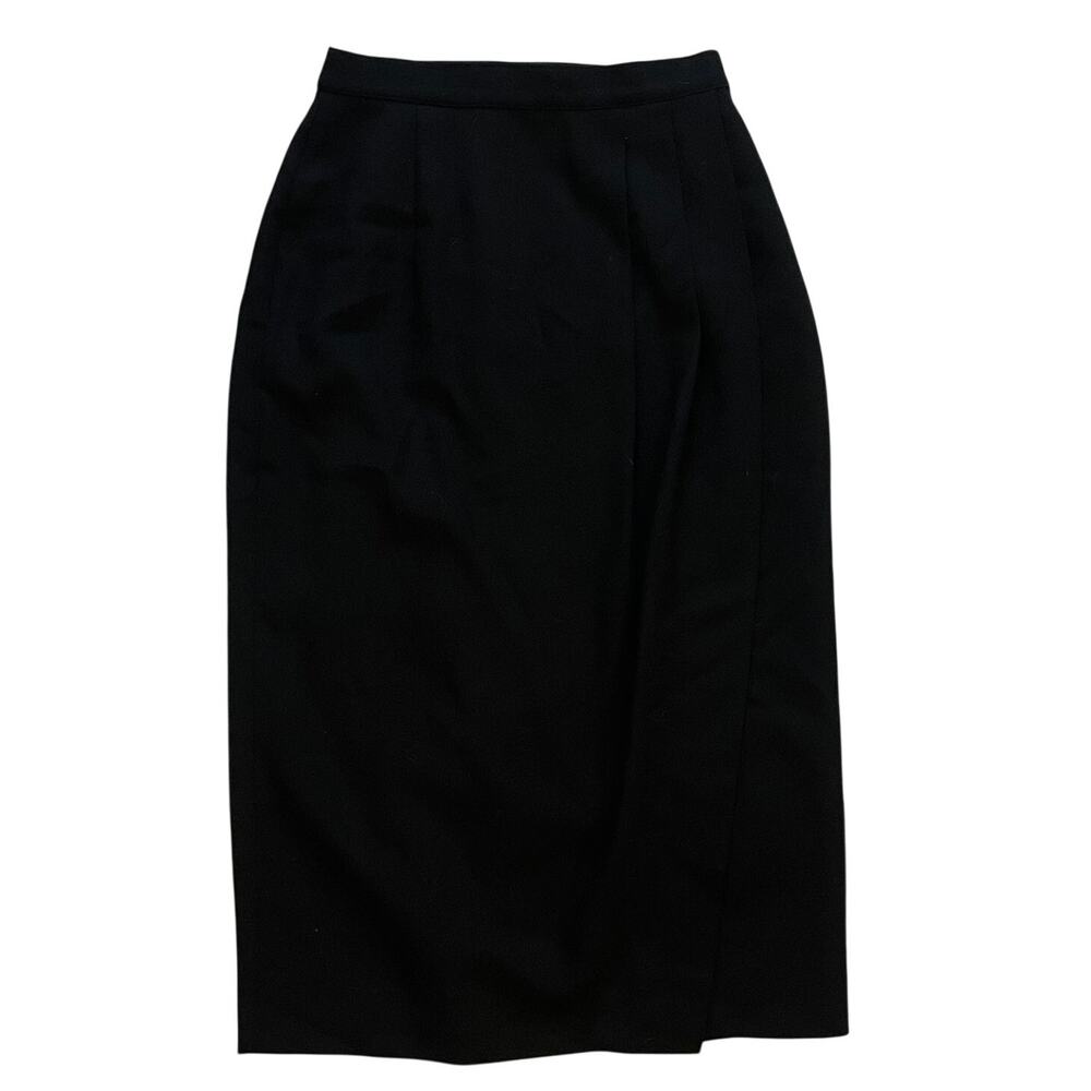 Vintage Y2K Talbots Black Wool Midi Skirt, Pencil, Straight, Faux Wrap, Size 10